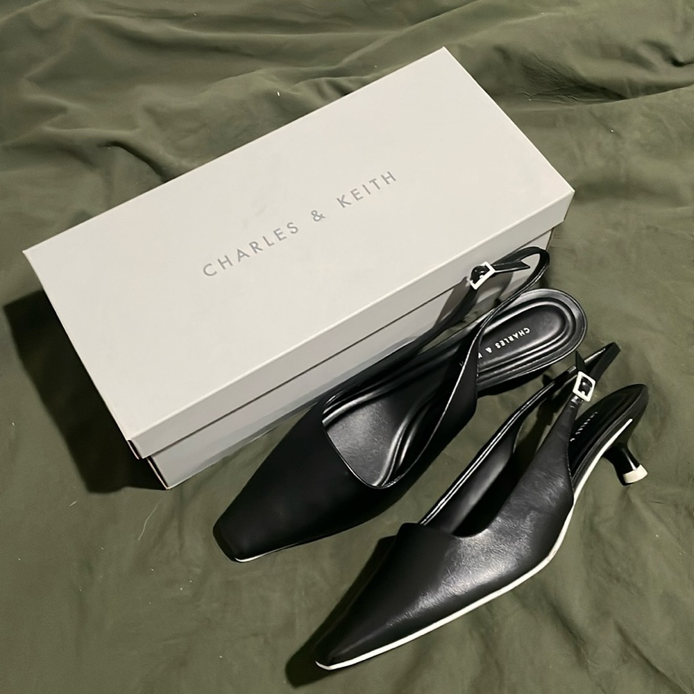 Kitten Heel Black Slingbacks
